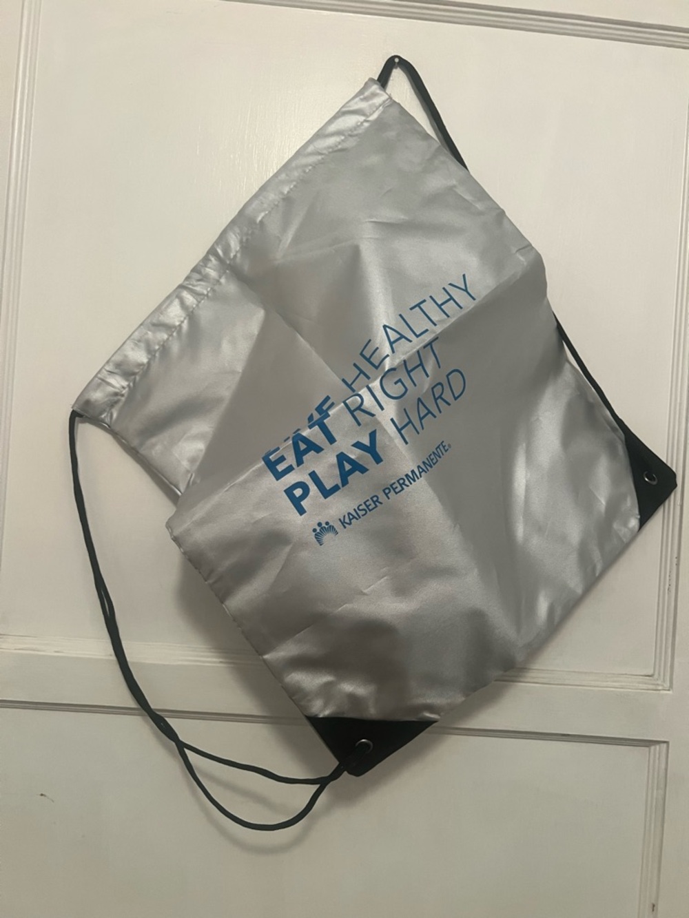 Silver Drawstring Backpack - Eat Healthy Play Right